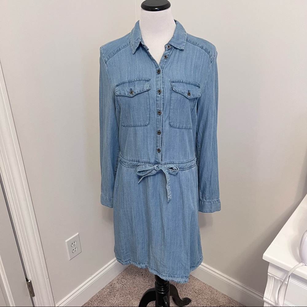 Velvet Heart Ling Sleeve Denim Chambray Tie Waist Dress